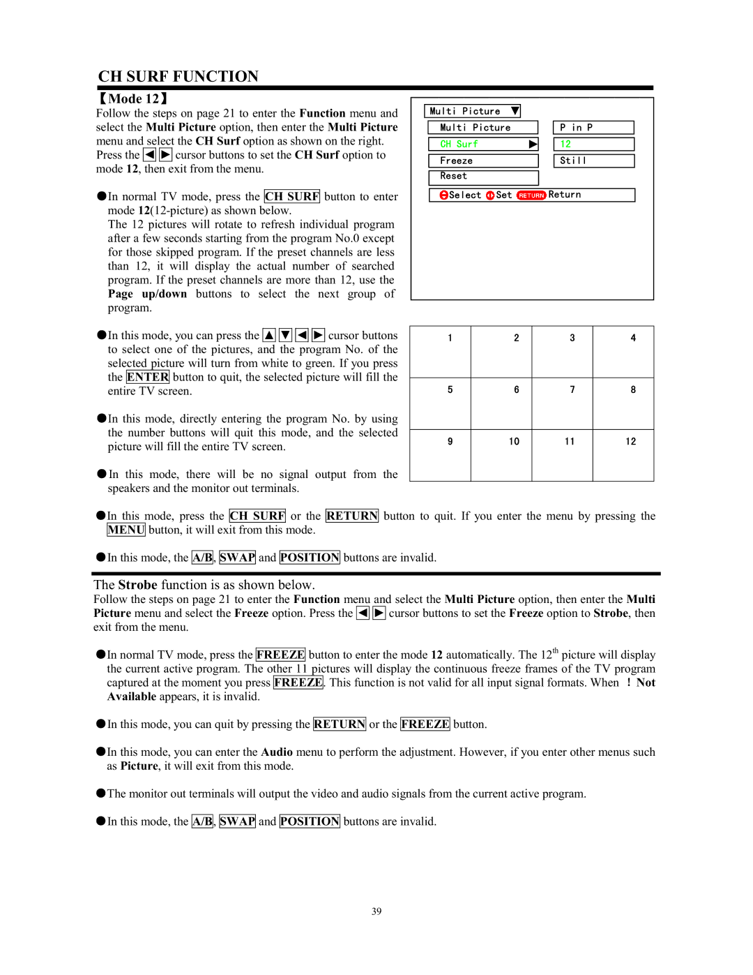 Hitachi C43-FL9000, C52-WD9000 instruction manual Strobe function is as shown below 