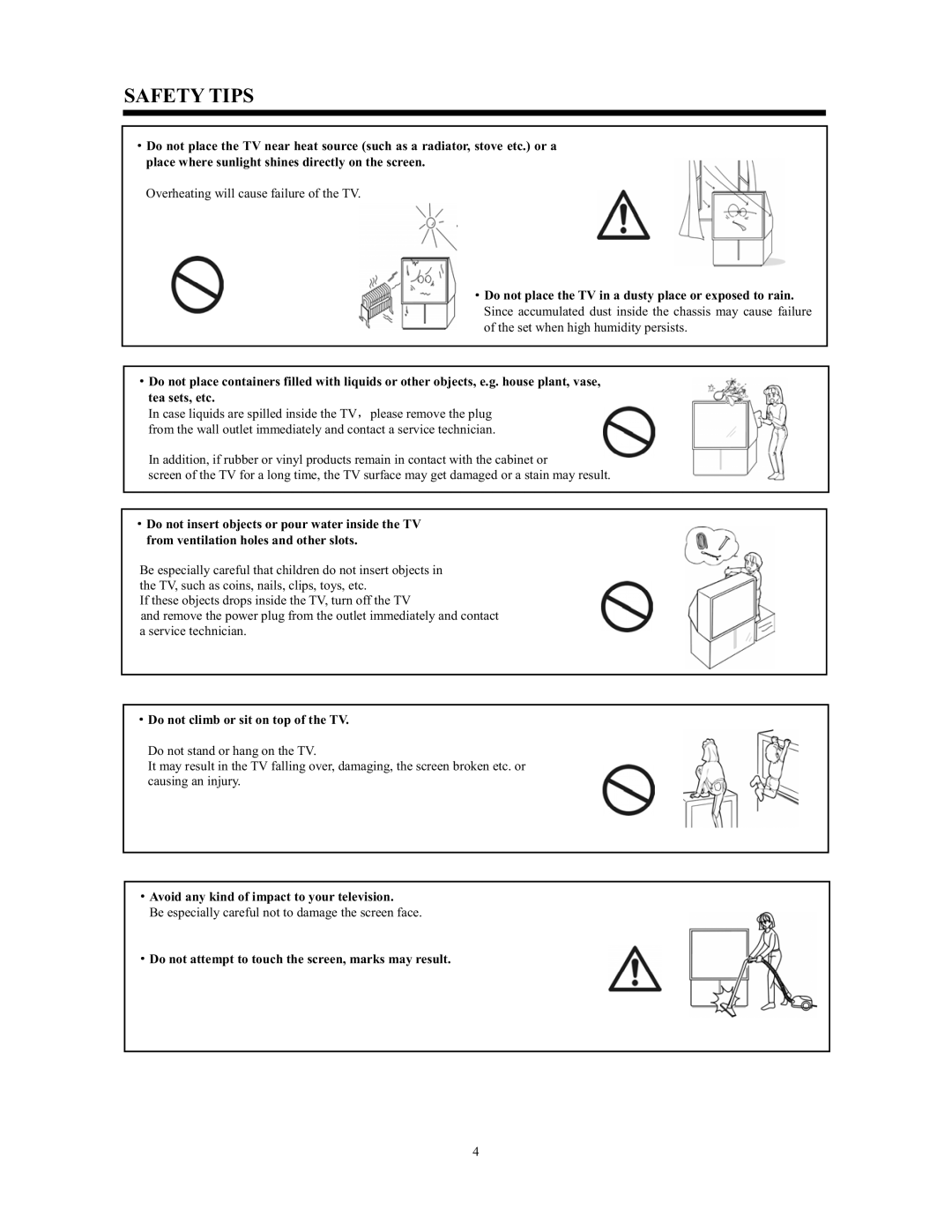 Hitachi C52-WD9000, C43-FL9000 instruction manual Avoid any kind of impact to your television 