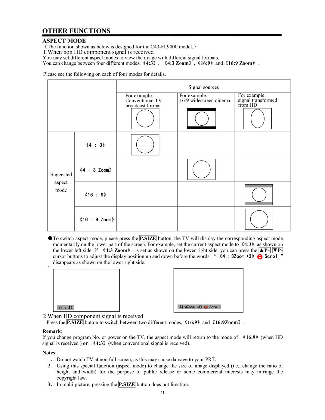 Hitachi C43-FL9000, C52-WD9000 instruction manual Other Functions, Remark 