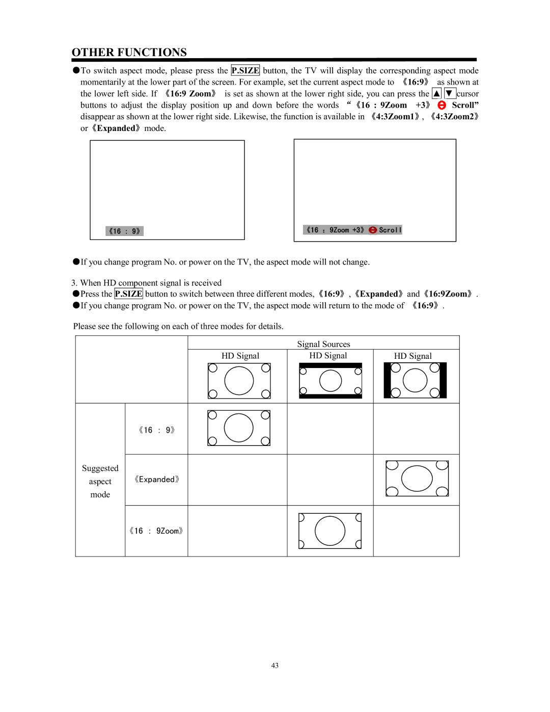 Hitachi C43-FL9000, C52-WD9000 instruction manual 16 9Zoom, Or Expanded mode, 169Zoom 