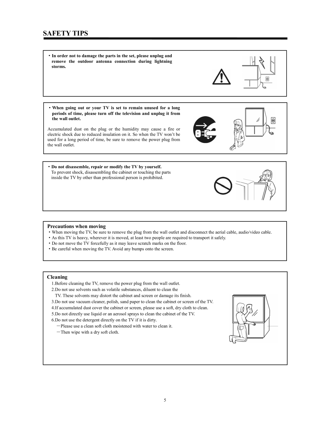 Hitachi C43-FL9000, C52-WD9000 instruction manual Precautions when moving, Cleaning 