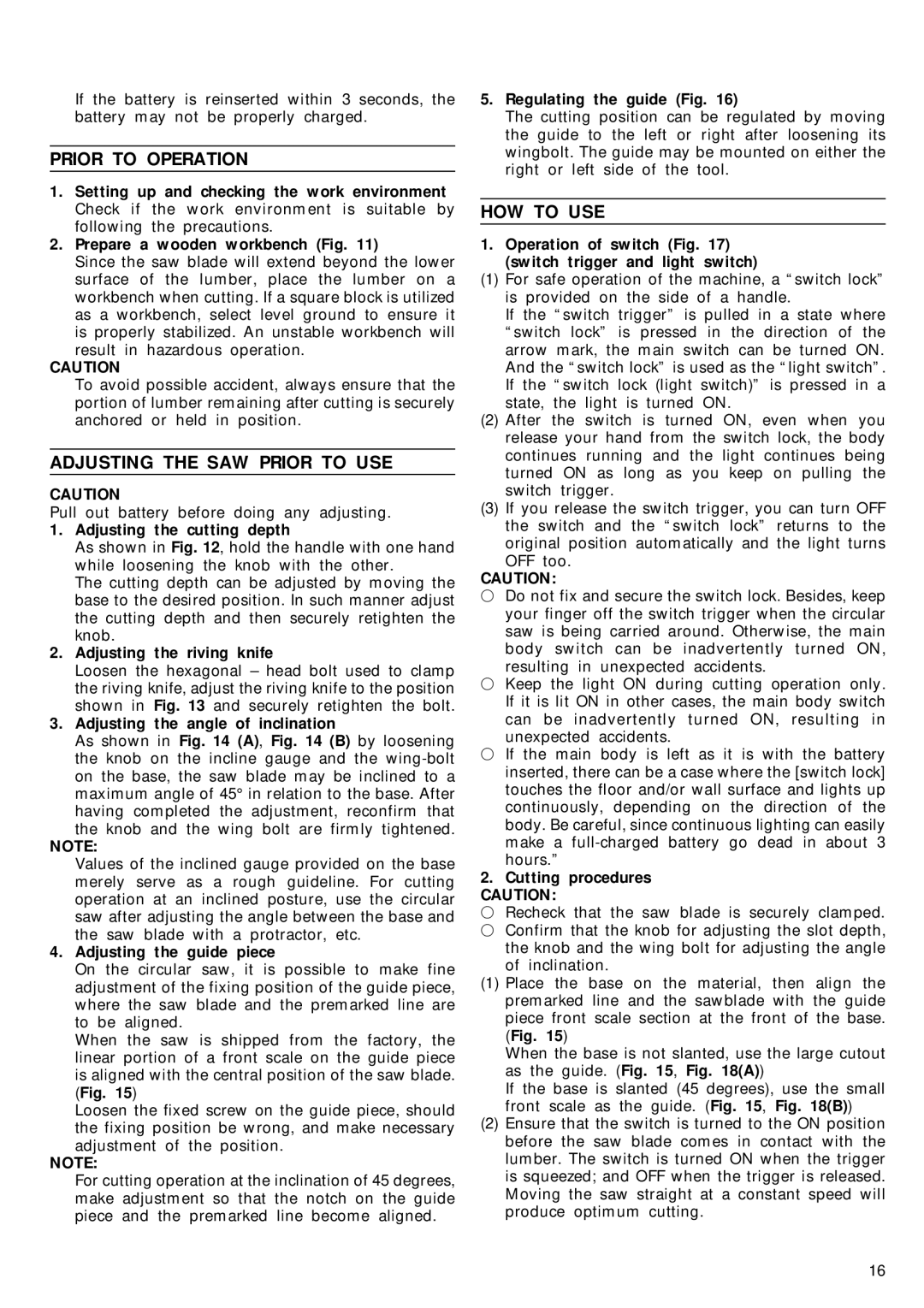 Hitachi C6DD manual Prior to Operation, Adjusting the SAW Prior to USE, HOW to USE 