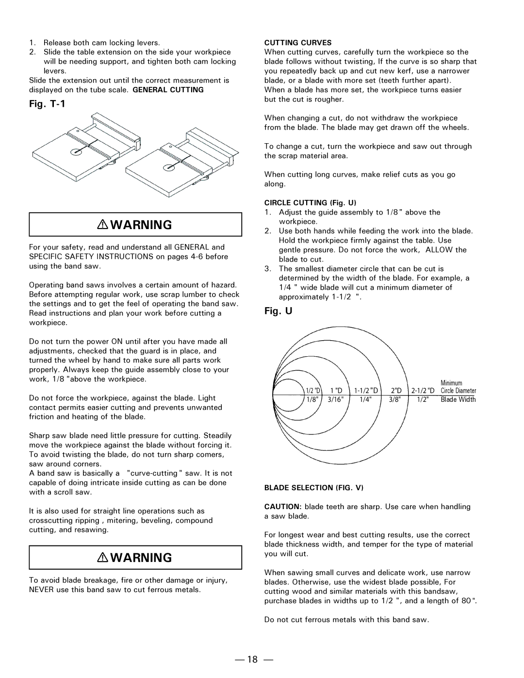 Hitachi CB 13F instruction manual Cutting Curves, Circle Cutting Fig. U, Blade Selection FIG 