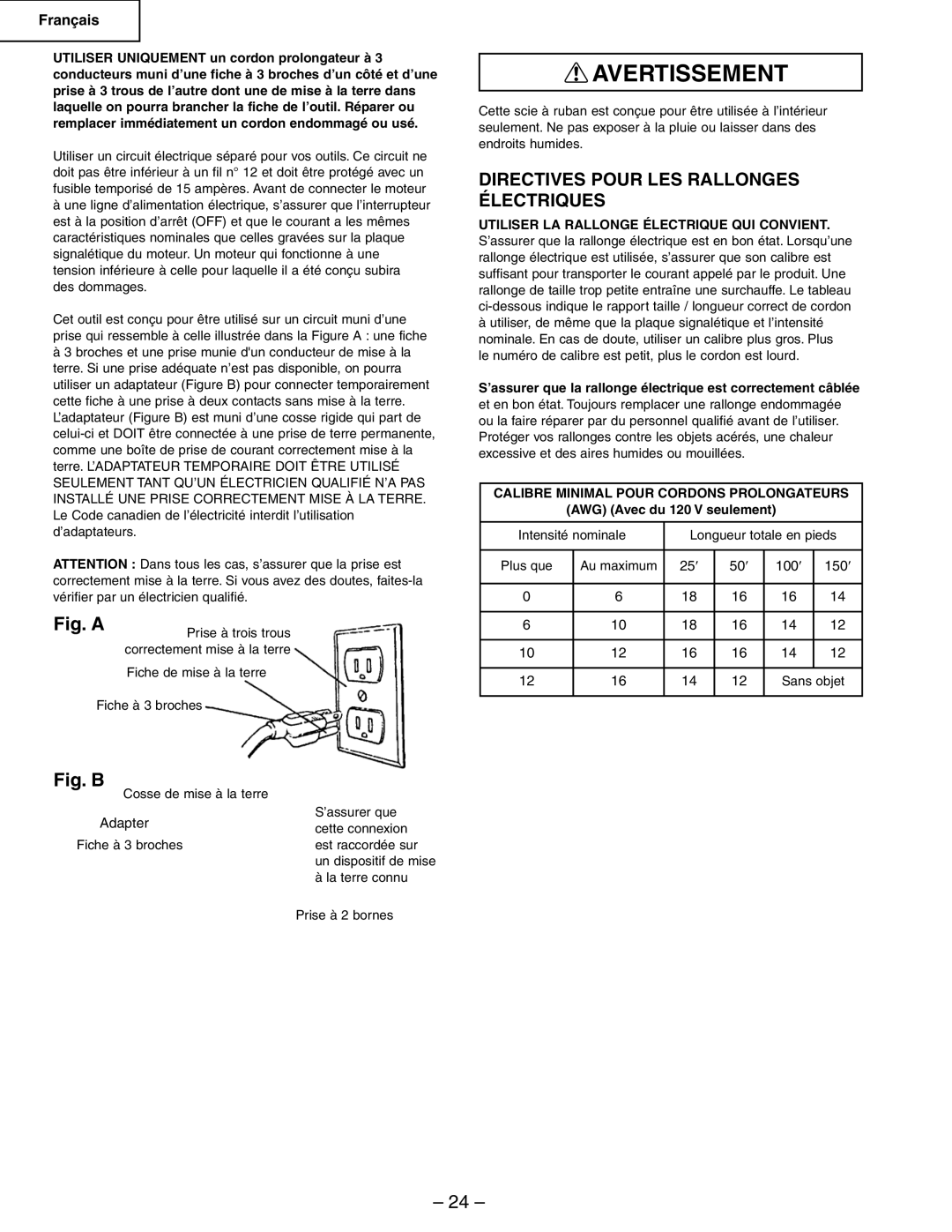 Hitachi CB6Y instruction manual Directives Pour LES Rallonges Électriques, Utiliser LA Rallonge Électrique QUI Convient 