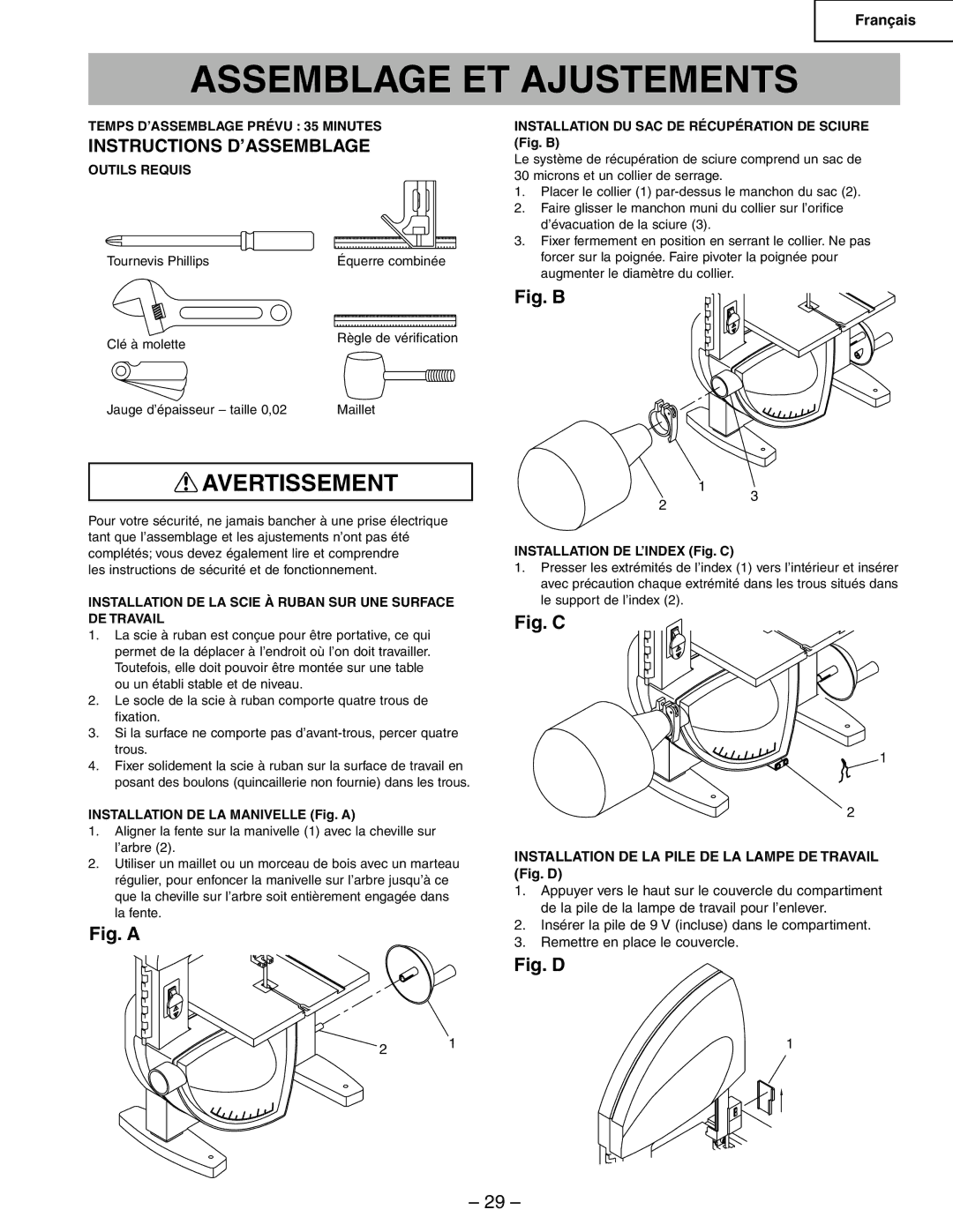 Hitachi CB6Y Assemblage ET Ajustements, Instructions D’ASSEMBLAGE, Installation DE LA Pile DE LA Lampe DE Travail Fig. D 