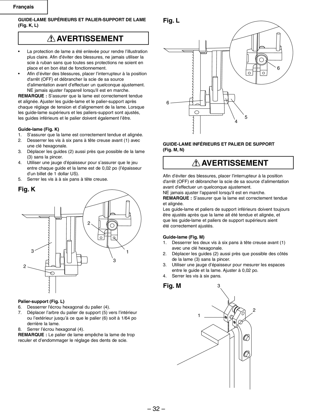 Hitachi CB6Y GUIDE-LAME Supérieurs ET PALIER-SUPPORT DE Lame Fig. K, L, Guide-lame Fig. K, Palier-support Fig. L 