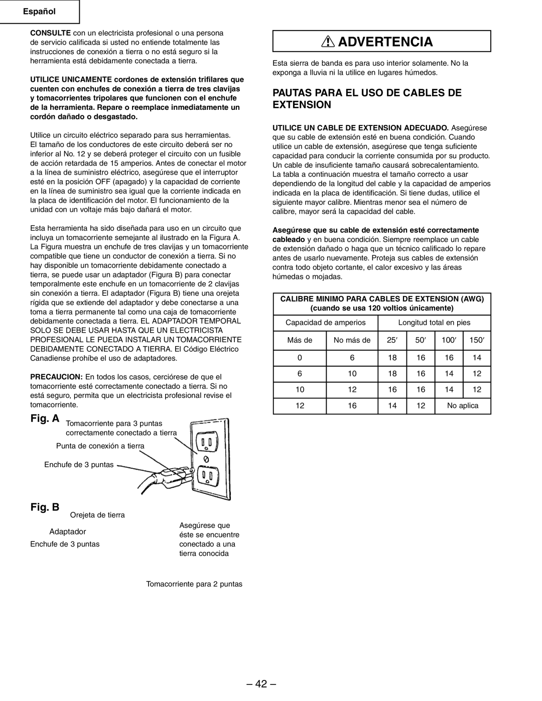 Hitachi CB6Y instruction manual Pautas Para EL USO DE Cables DE Extension, Calibre Minimo Para Cables DE Extension AWG 