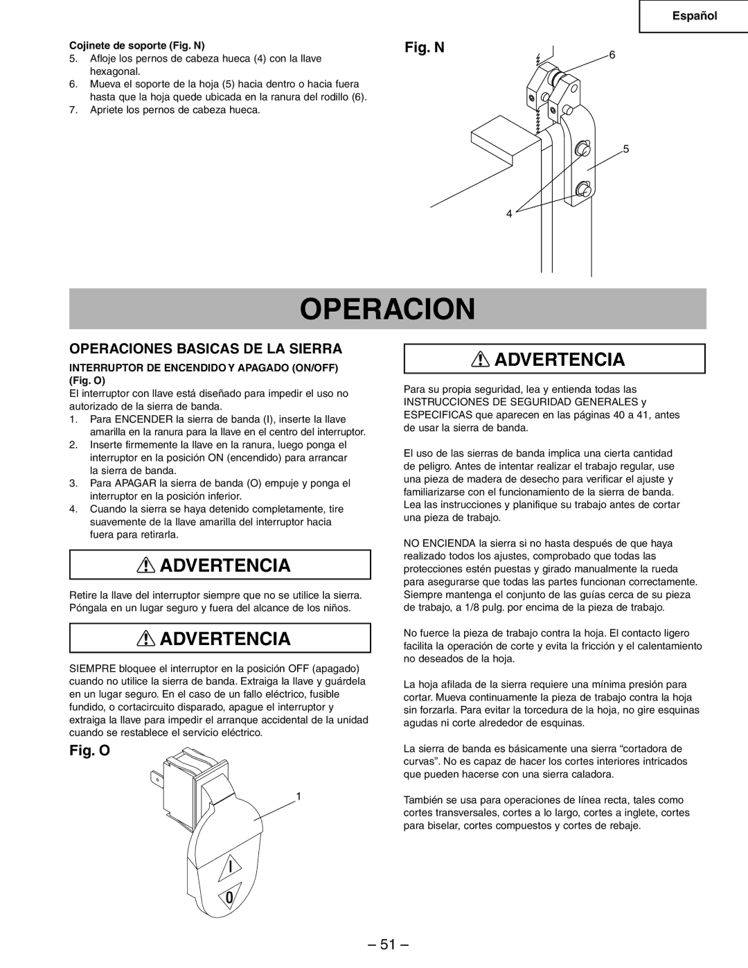 Hitachi CB6Y instruction manual Operaciones Basicas DE LA Sierra, Cojinete de soporte Fig. N 