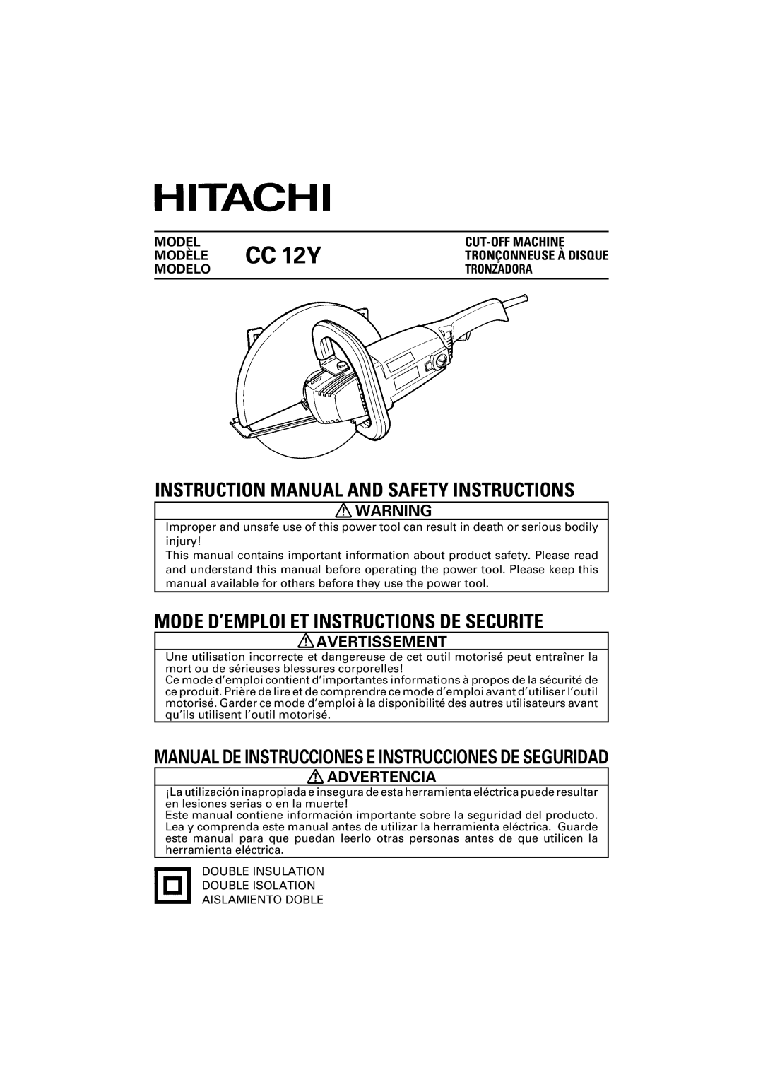 Hitachi CC 12Y instruction manual Avertissement, Advertencia 