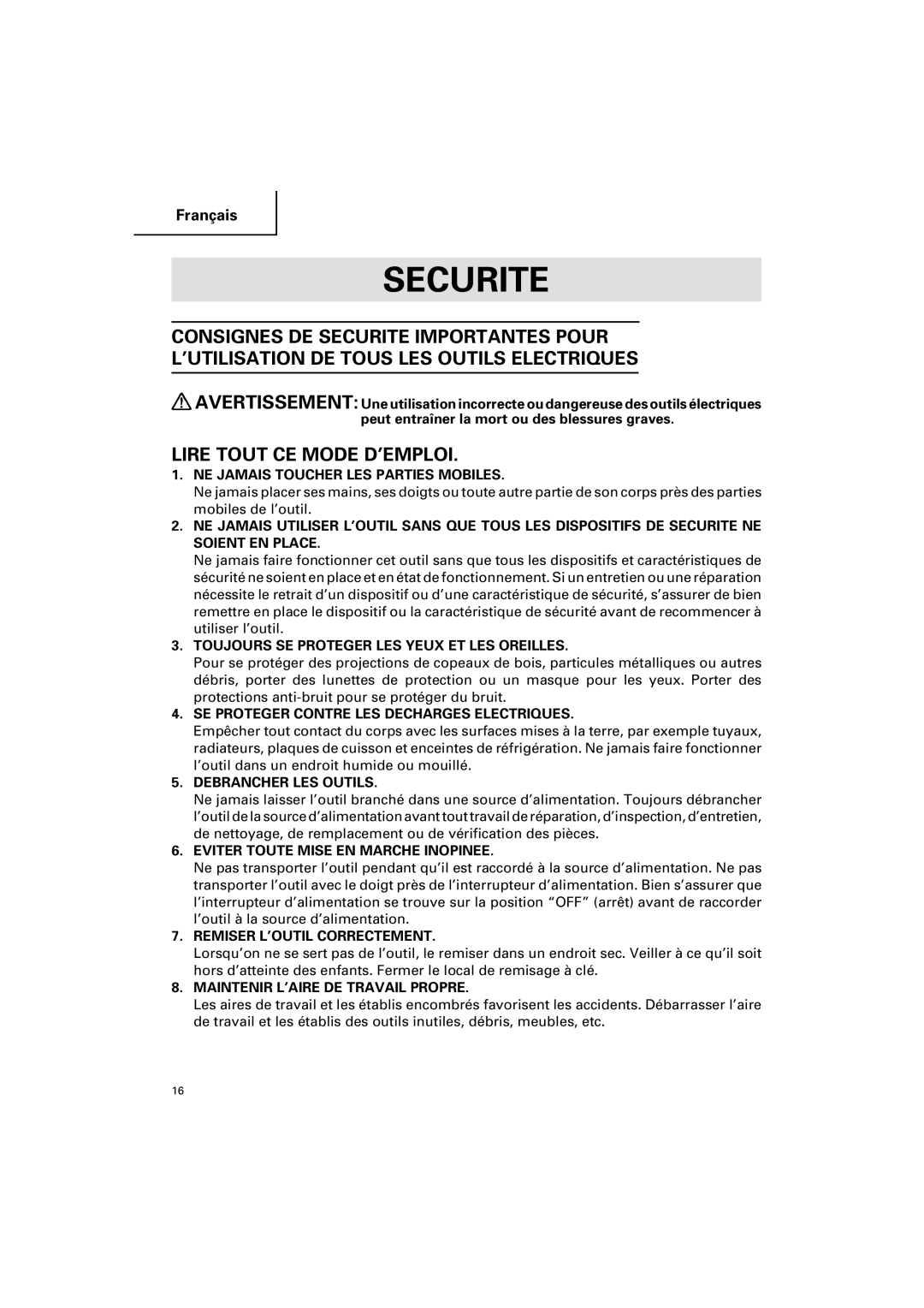 Hitachi CC 12Y instruction manual Securite, Lire Tout CE Mode D’EMPLOI 