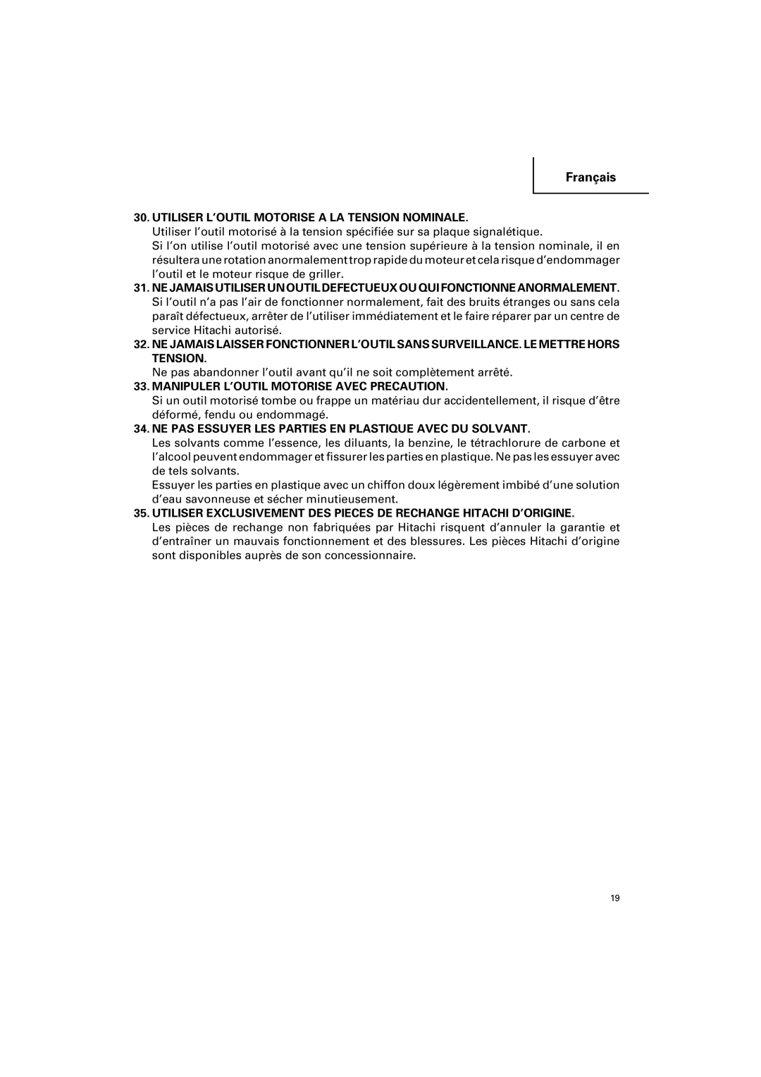 Hitachi CC 12Y Utiliser L’OUTIL Motorise a LA Tension Nominale, Manipuler L’OUTIL Motorise Avec Precaution 