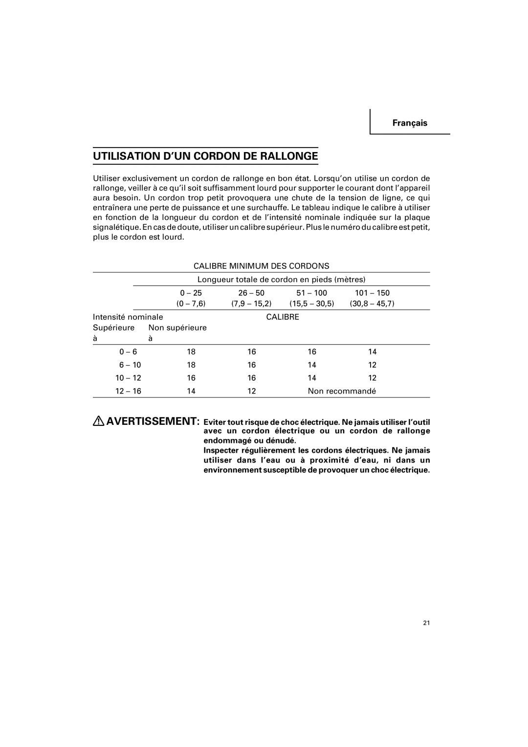 Hitachi CC 12Y instruction manual Utilisation D’UN Cordon DE Rallonge 