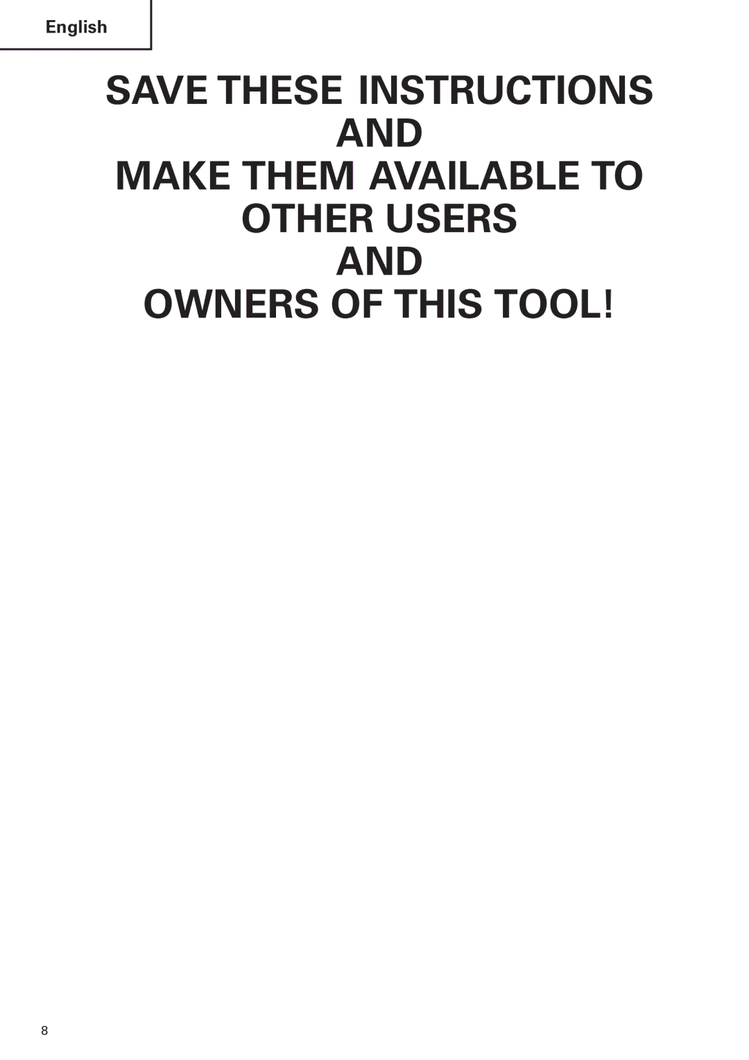 Hitachi CC14SE OM instruction manual Make Them Available to Other Users Owners of this Tool 