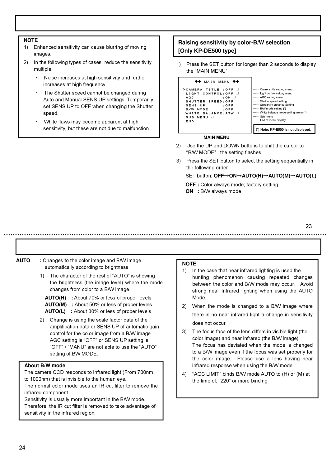 Hitachi KP-E500, CCD Camera, KP-DE500 operation manual Autoh, Autom, Autol 