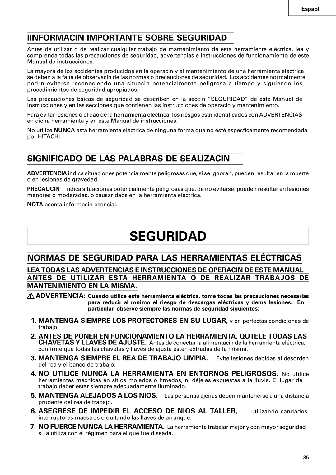 Hitachi CD 14F instruction manual Iinformación Importante Sobre Seguridad, Significado DE LAS Palabras DE Señalización 