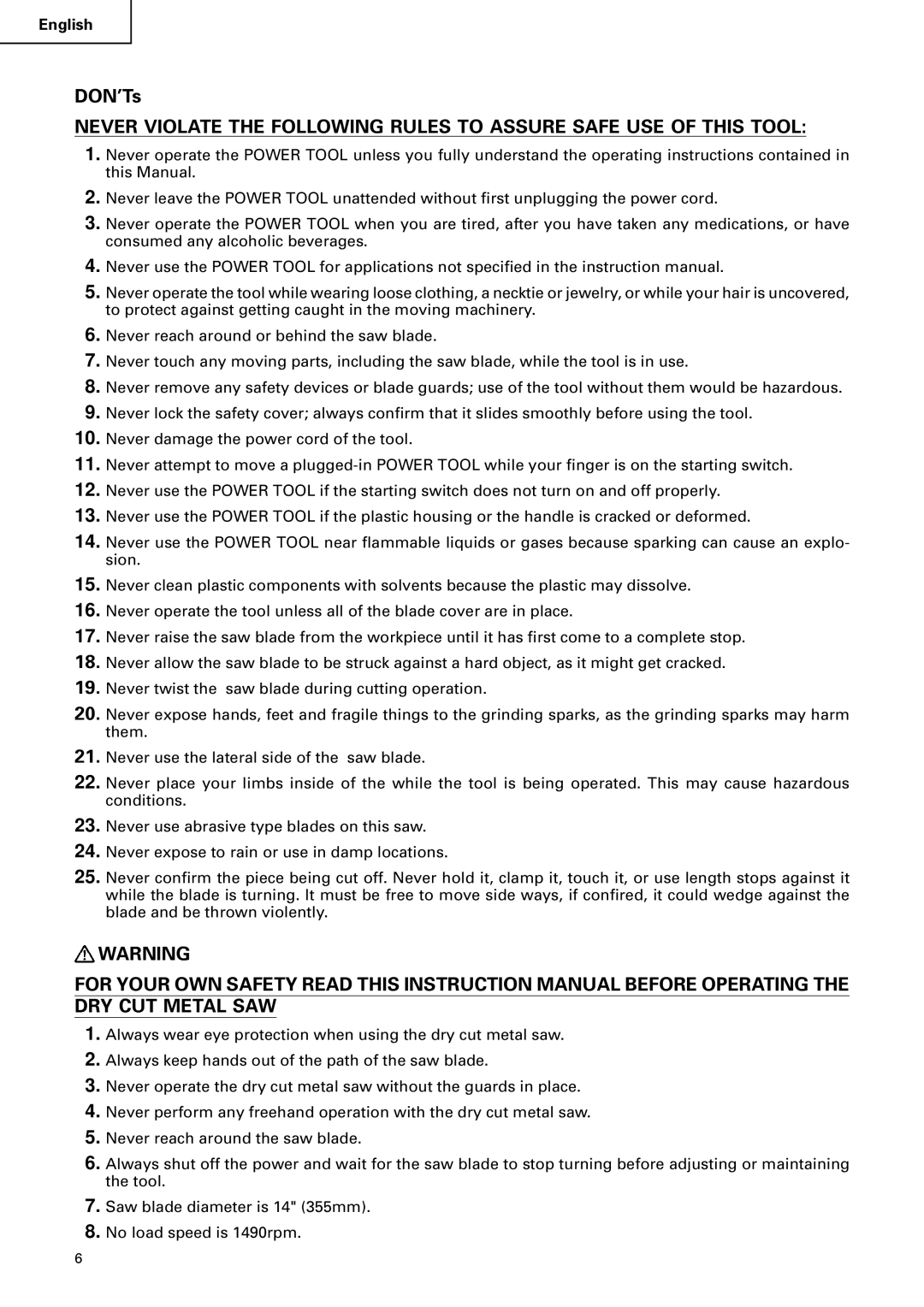 Hitachi CD 14F instruction manual DON’Ts 