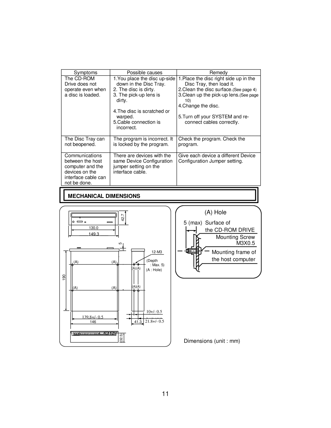 Hitachi CDR-8130 instruction manual Hole, Mechanical Dimensions 