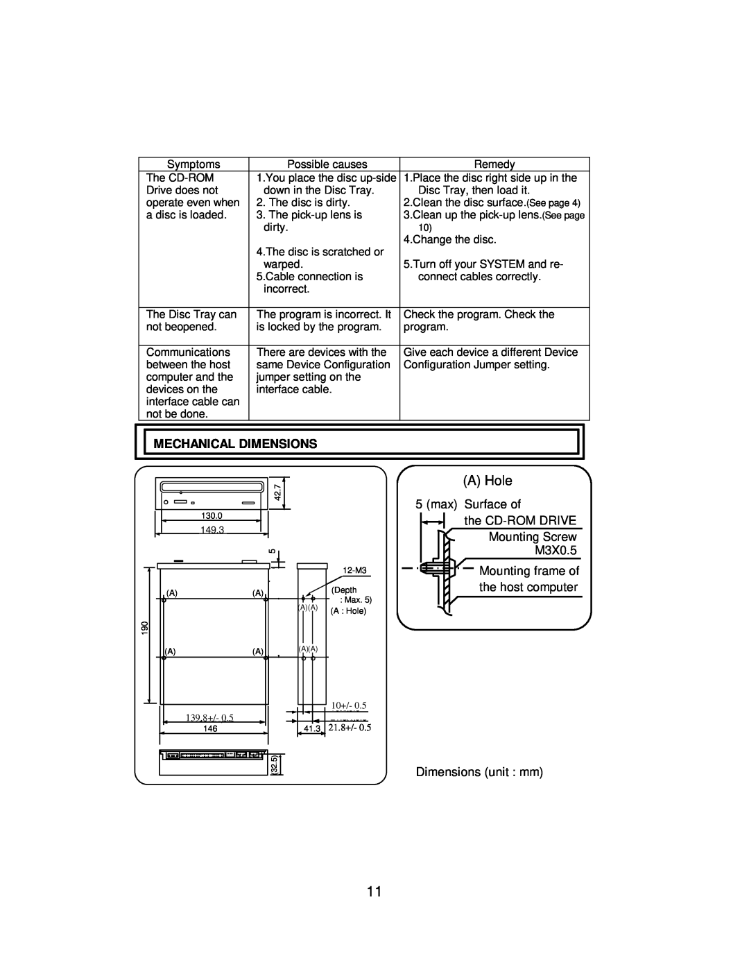 Hitachi CDR-8130 instruction manual A Hole, Mechanical Dimensions 