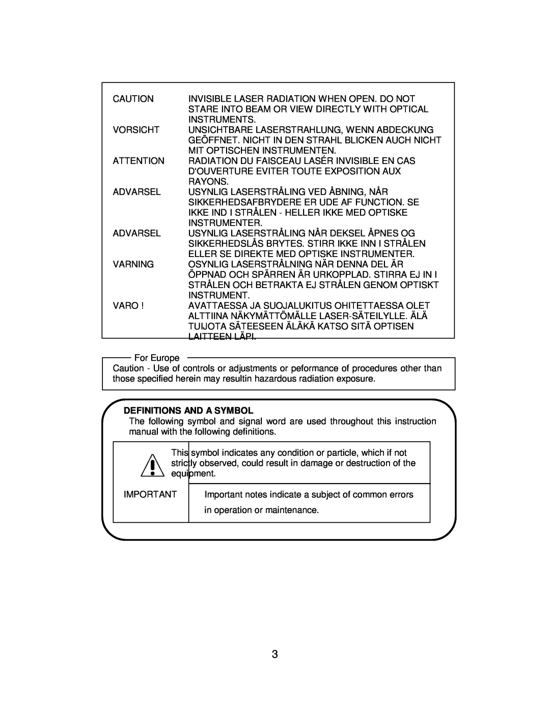 Hitachi CDR-8130 instruction manual Definitions And A Symbol 