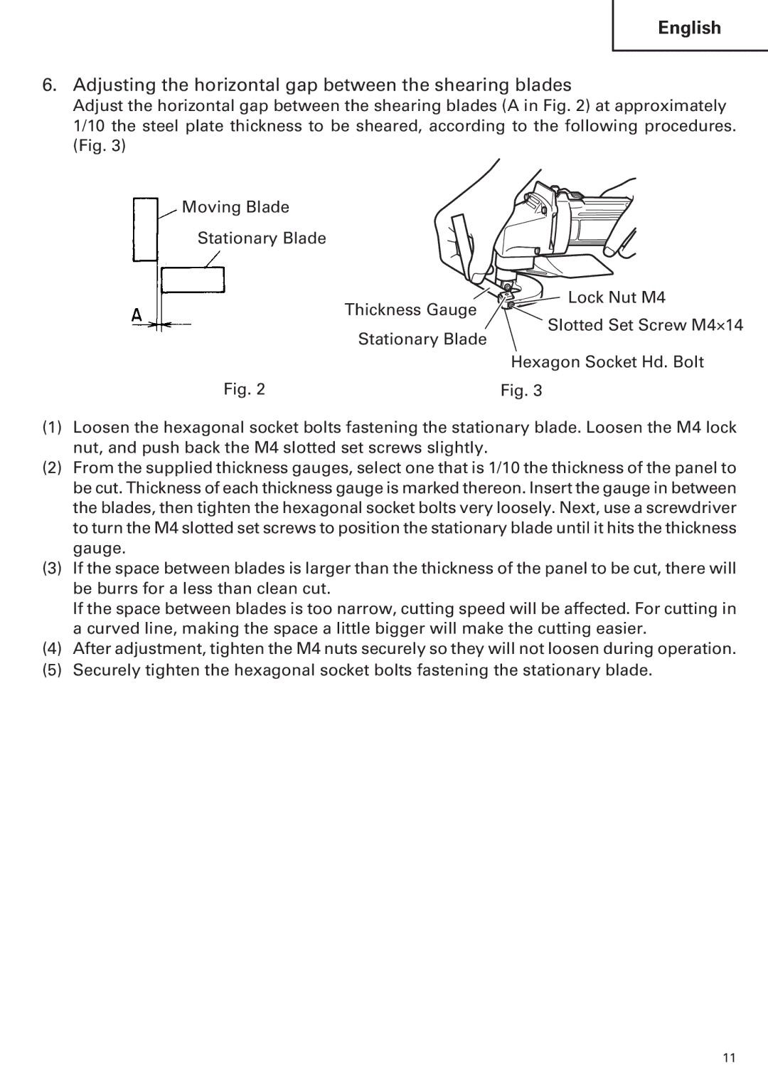 Hitachi CE 16SA instruction manual Adjusting the horizontal gap between the shearing blades 