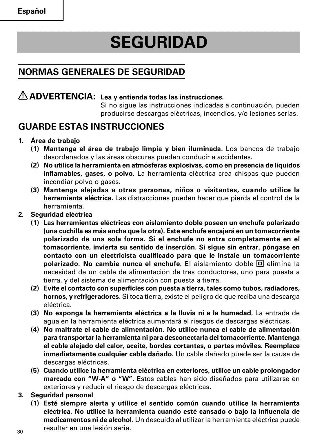 Hitachi CE 16SA instruction manual Normas Generales DE Seguridad, Guarde Estas Instrucciones 