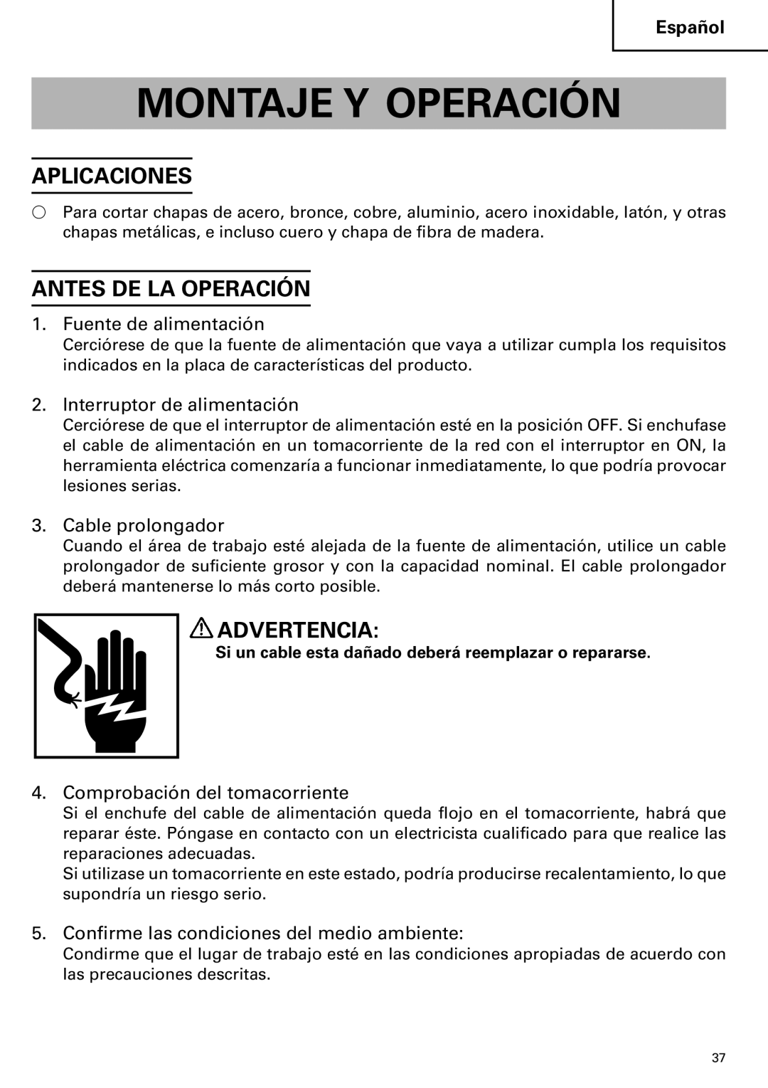 Hitachi CE 16SA instruction manual Montaje Y Operación, Aplicaciones, Antes DE LA Operación 