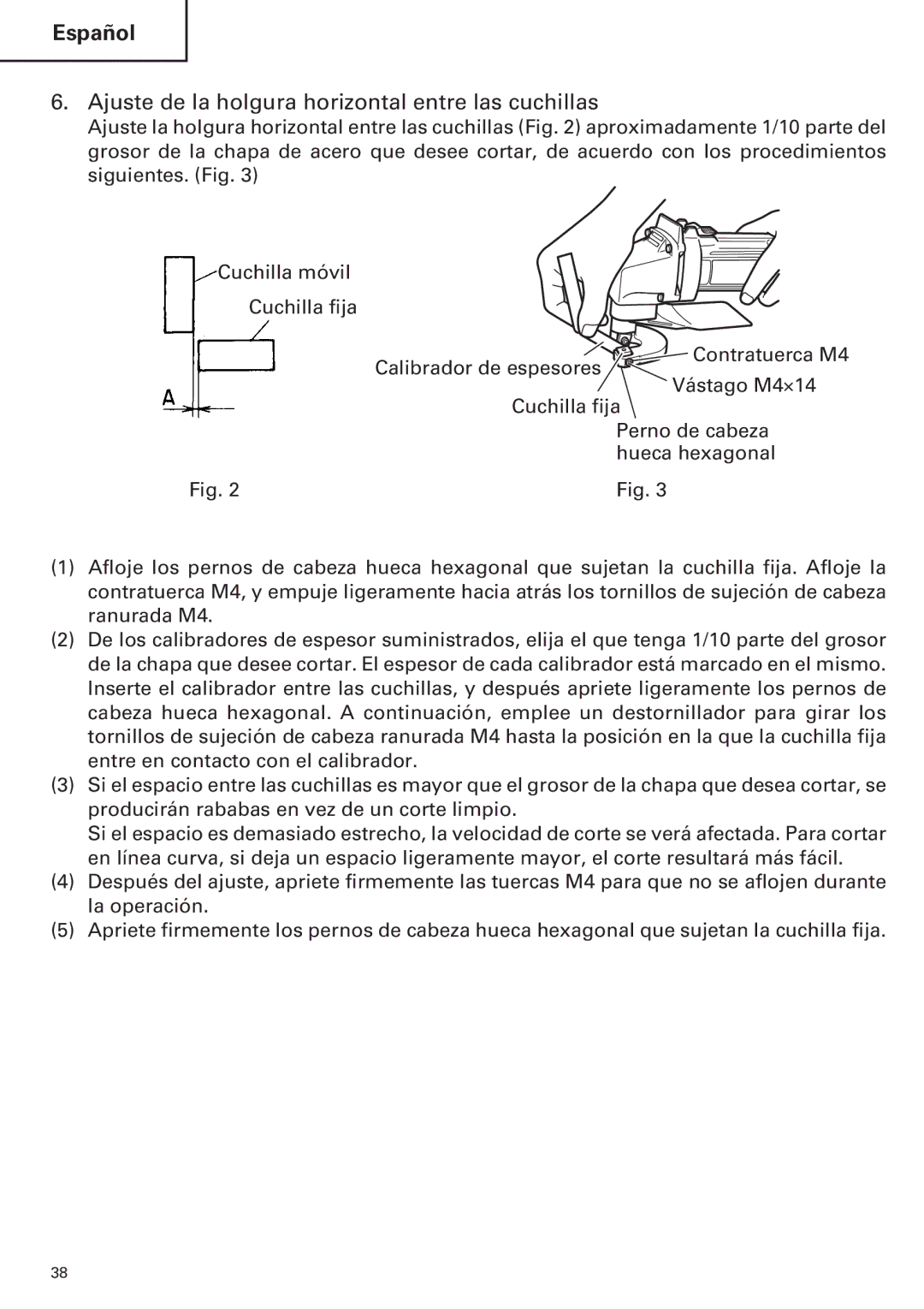 Hitachi CE 16SA instruction manual Ajuste de la holgura horizontal entre las cuchillas 