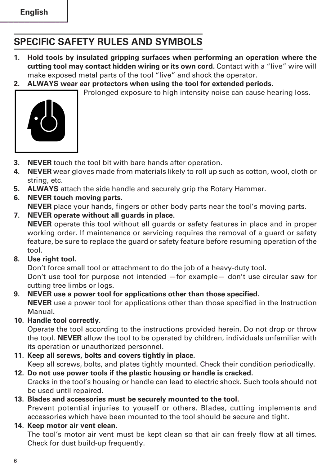 Hitachi CE 16SA instruction manual Specific Safety Rules and Symbols 