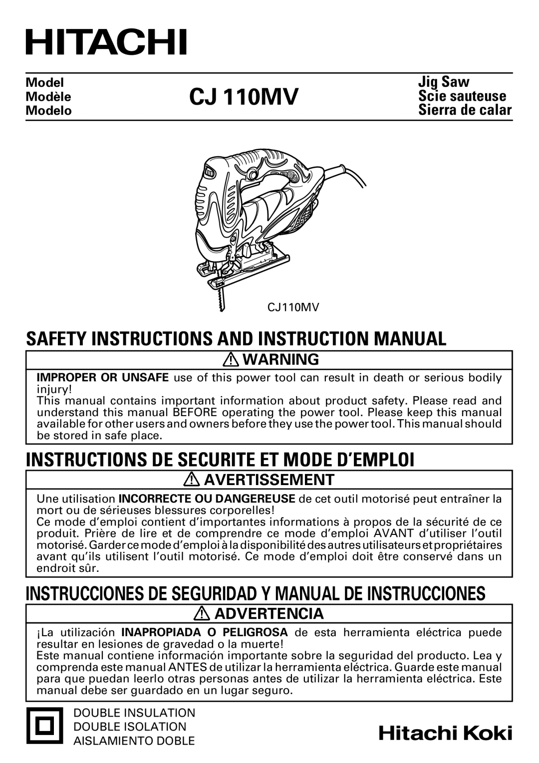 Hitachi CJ110MV instruction manual Avertissement, Advertencia 