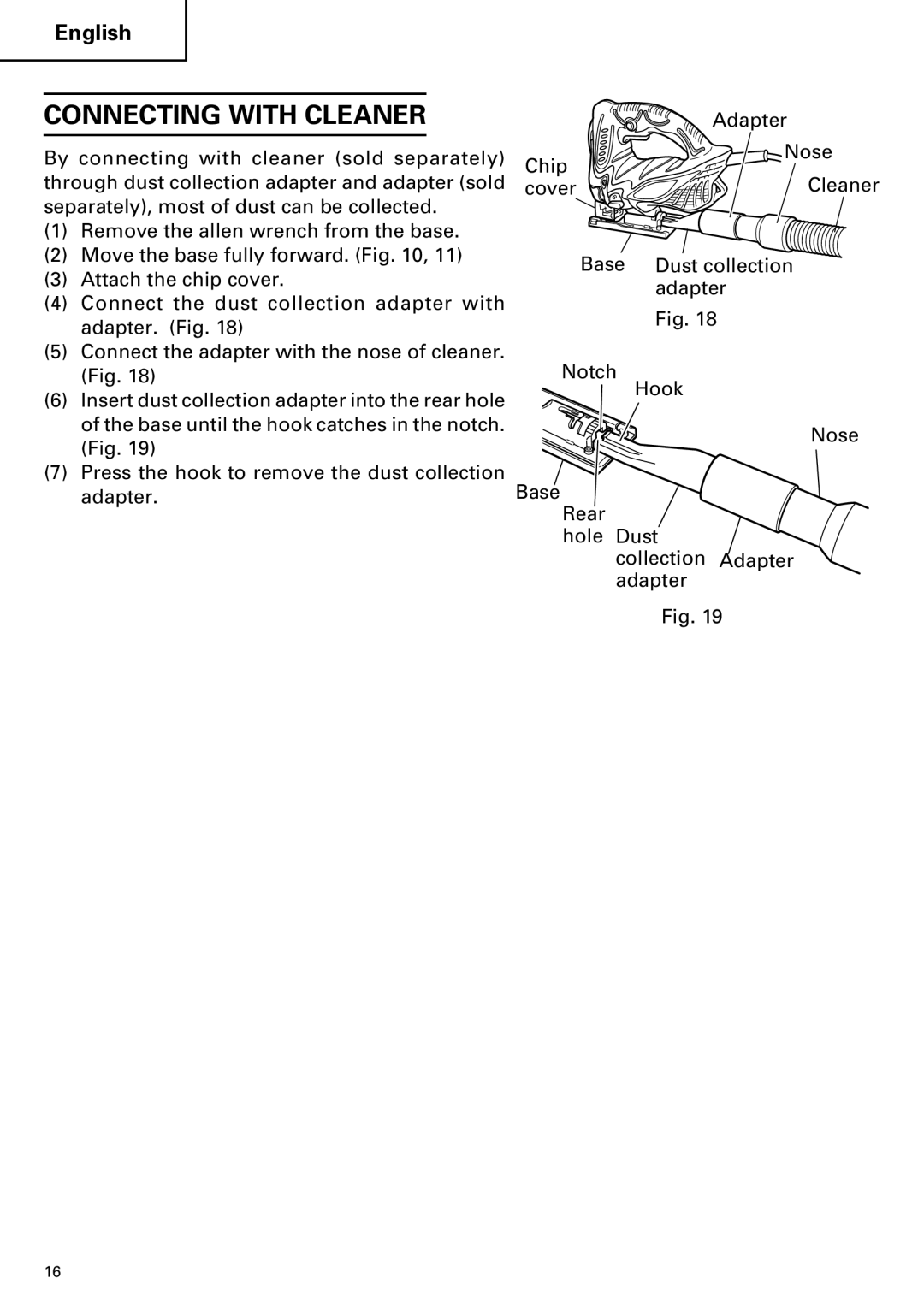 Hitachi CJ110MV instruction manual Connecting with Cleaner 