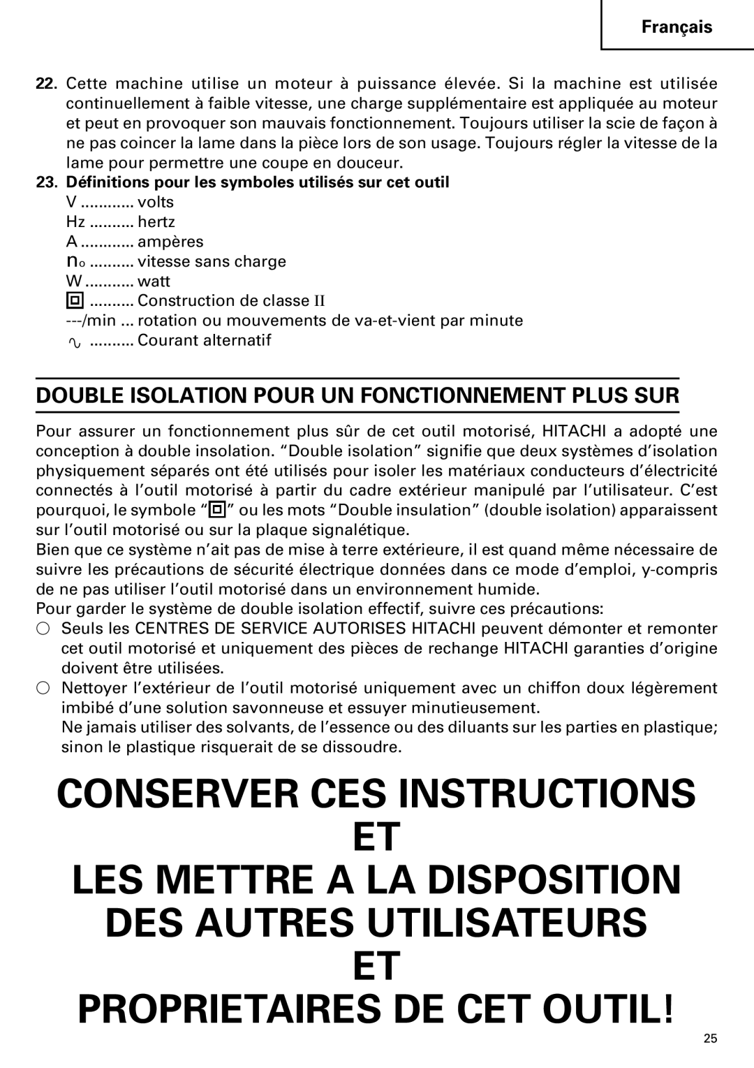 Hitachi CJ110MV instruction manual Double Isolation Pour UN Fonctionnement Plus SUR 