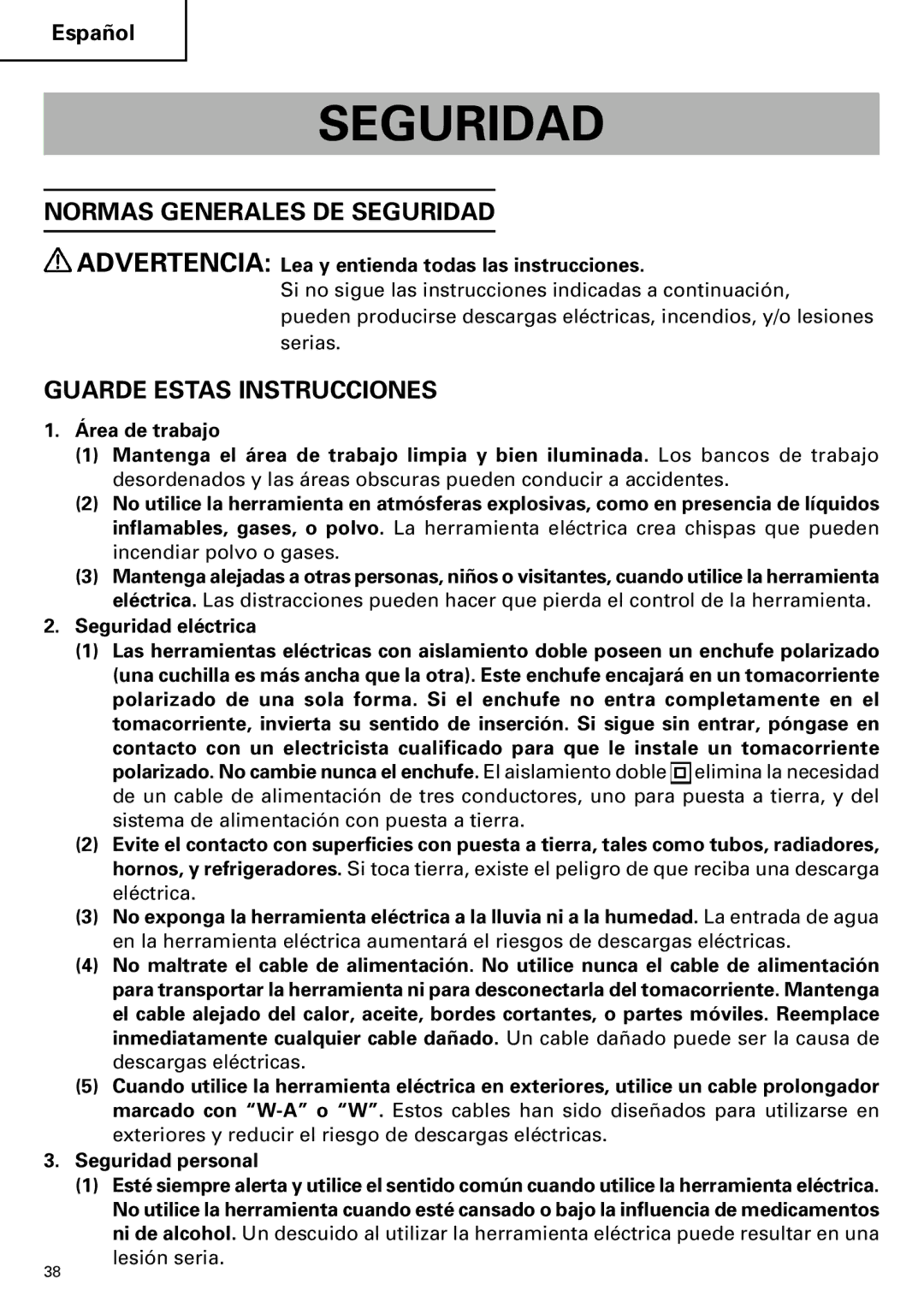 Hitachi CJ110MV instruction manual Advertencia Lea y entienda todas las instrucciones, Seguridad eléctrica 