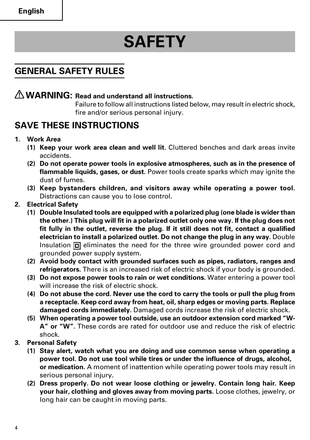 Hitachi CJ110MV instruction manual General Safety Rules 