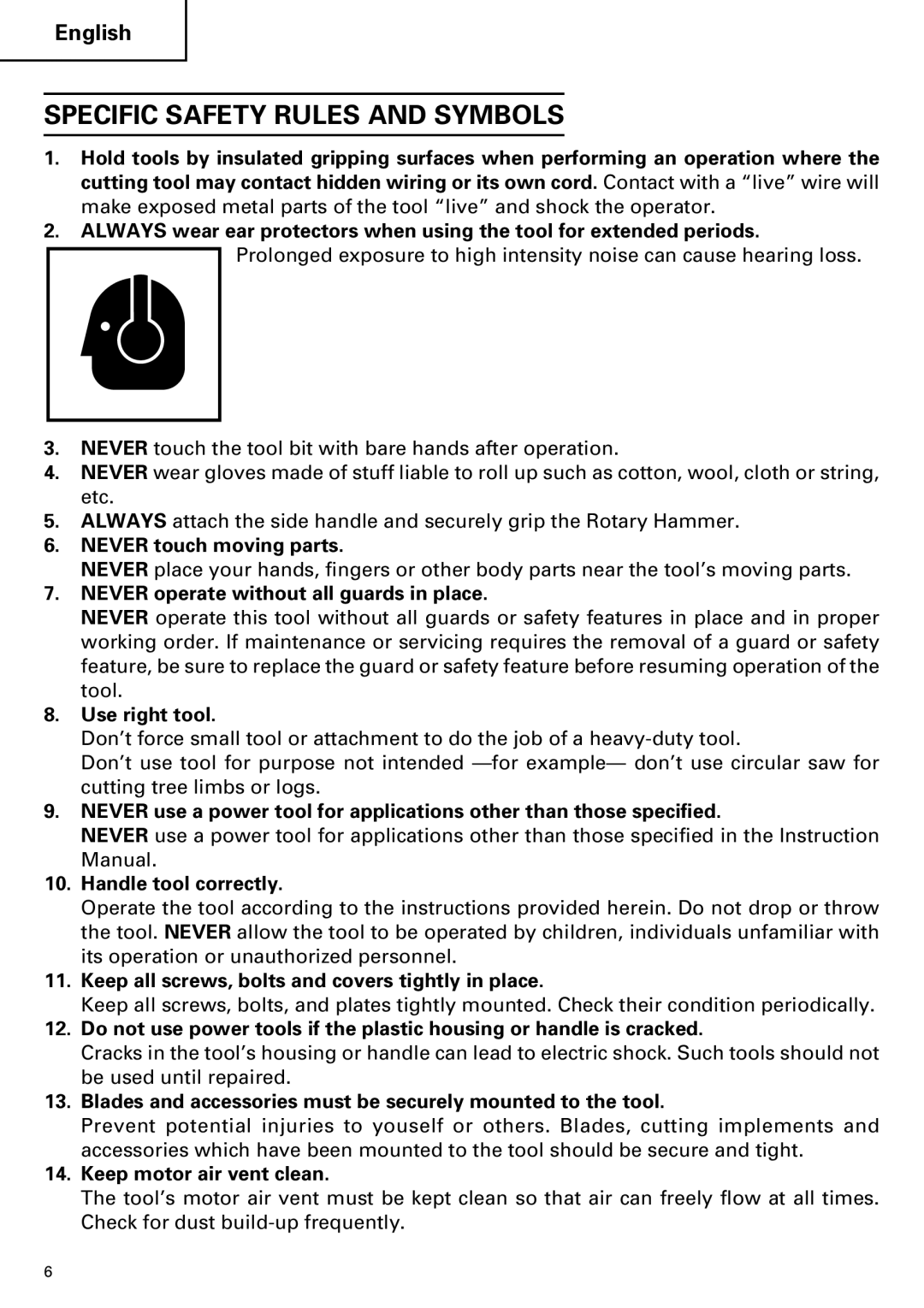 Hitachi CJ110MV instruction manual Specific Safety Rules and Symbols 