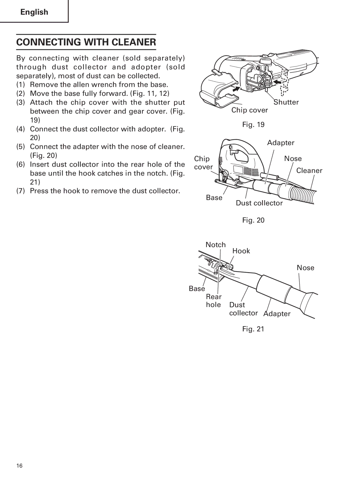 Hitachi CJ120VA instruction manual Connecting with Cleaner 