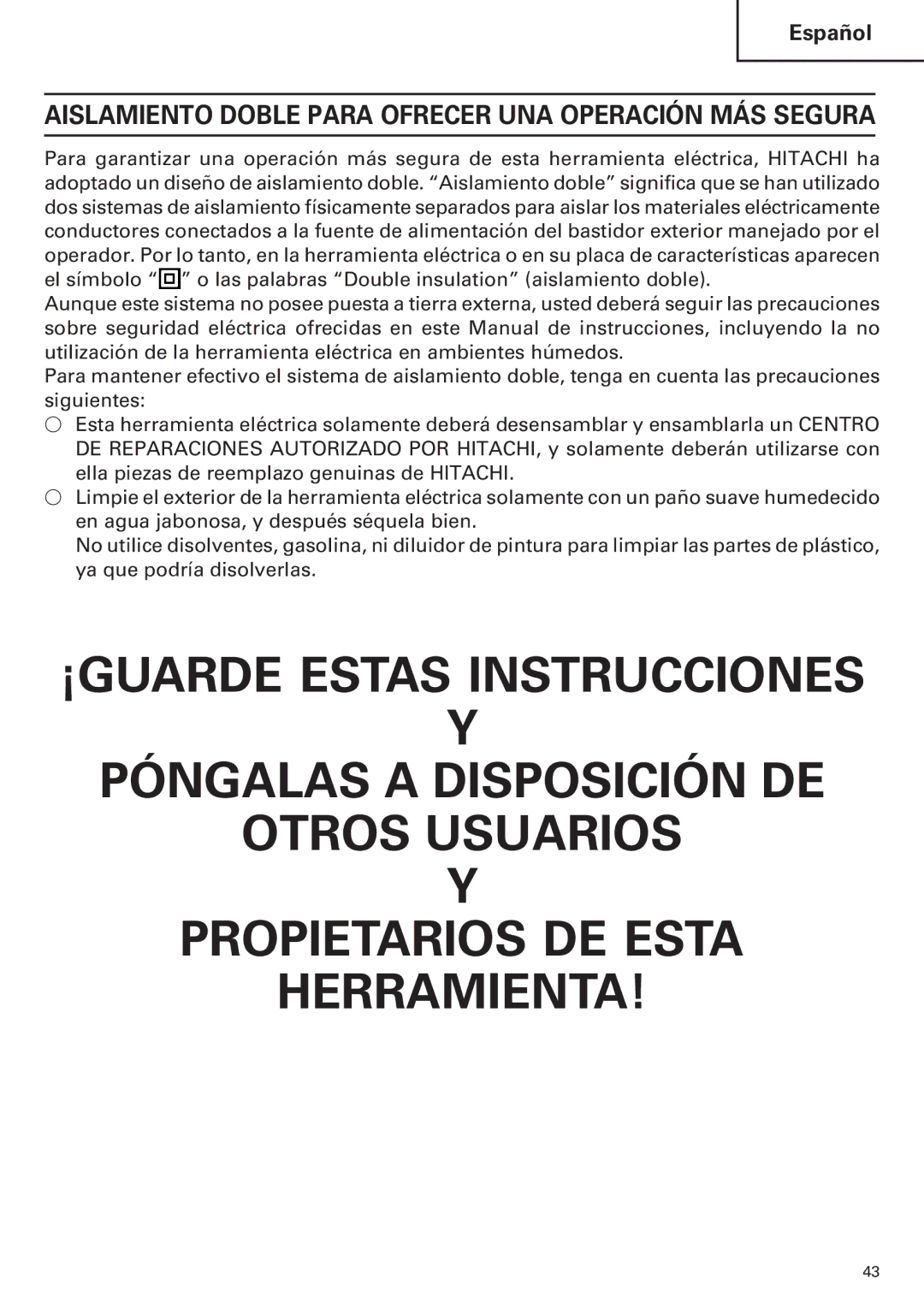 Hitachi CJ120VA instruction manual Aislamiento Doble Para Ofrecer UNA Operación MÁS Segura 