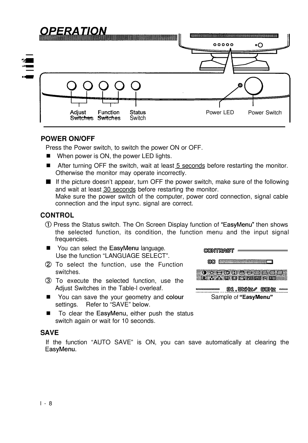 Hitachi CM650ET user manual Power ON/OFF, Control, Save 