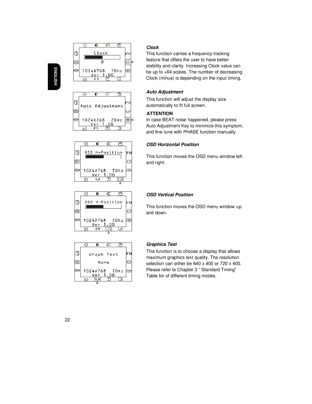 Hitachi CML152XW manual OSD Horizontal Position 