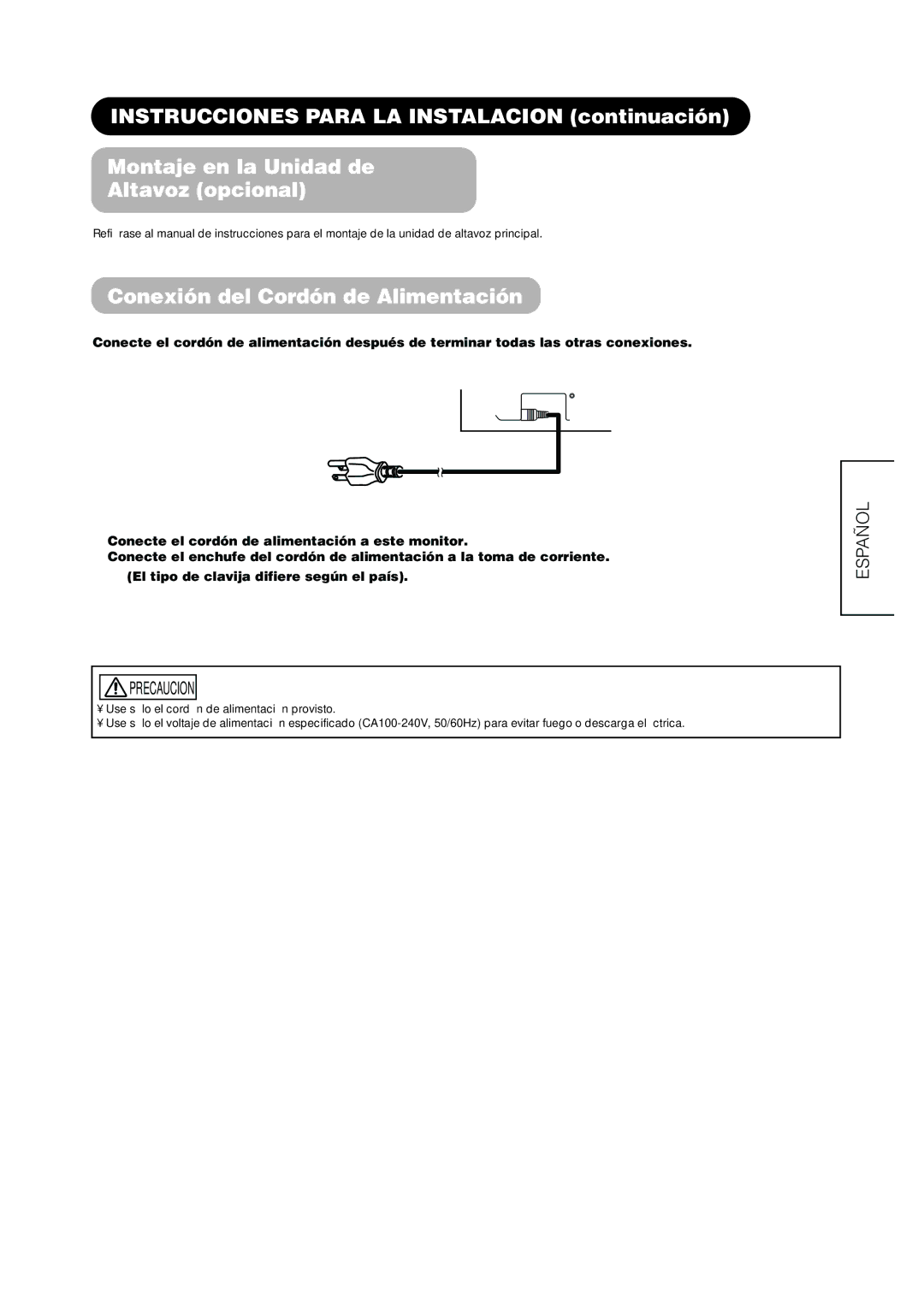 Hitachi CMP420V1, CMP420V2 user manual Conexión del Cordón de Alimentación 