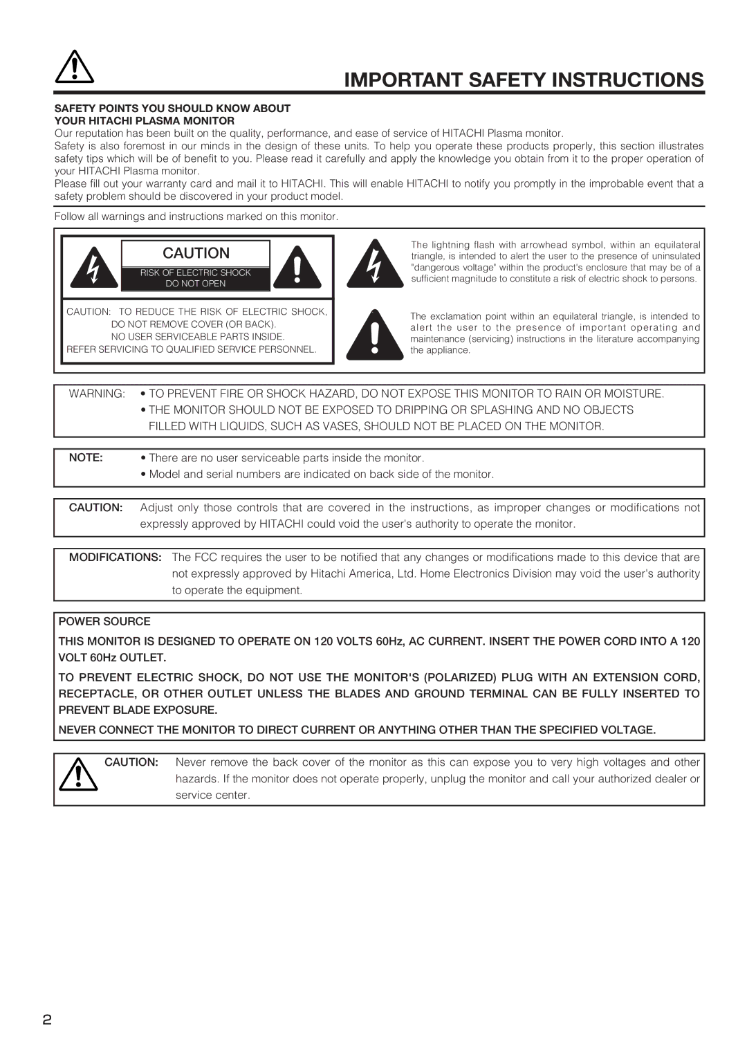 Hitachi CMP4211, CMP4212 user manual Important Safety Instructions 