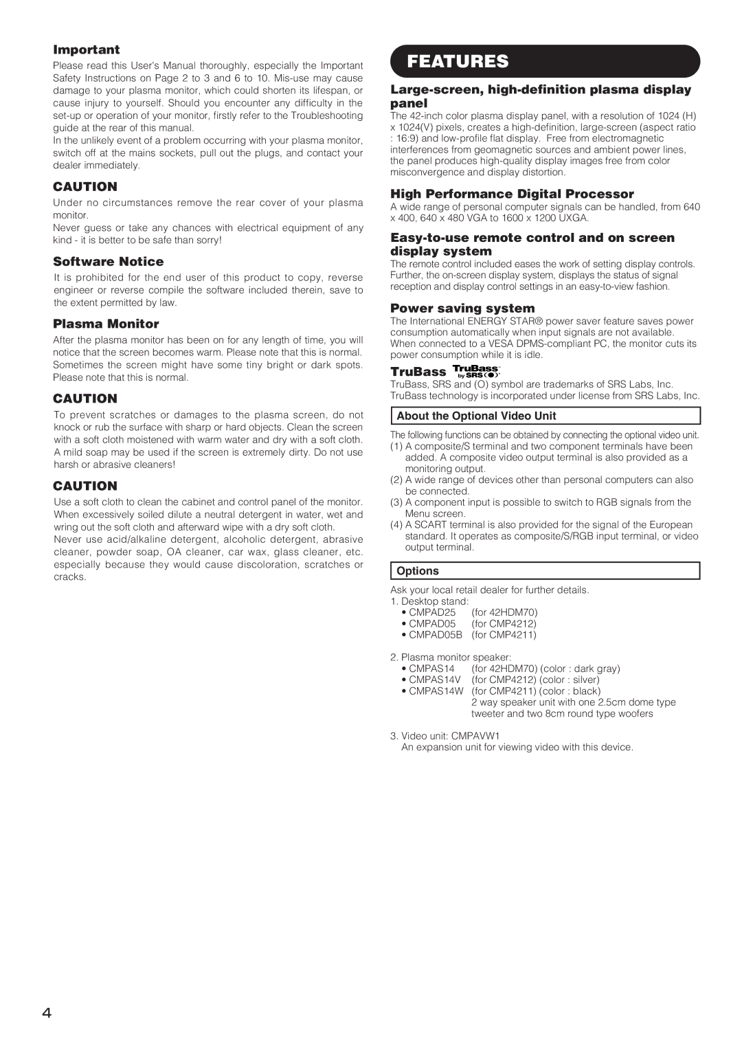 Hitachi CMP4211, CMP4212 user manual Features 