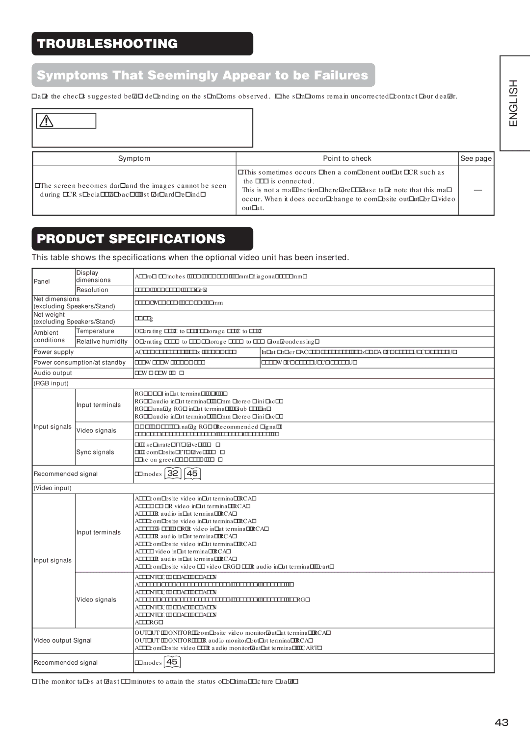 Hitachi CMP4212, CMP4211 user manual Video input 