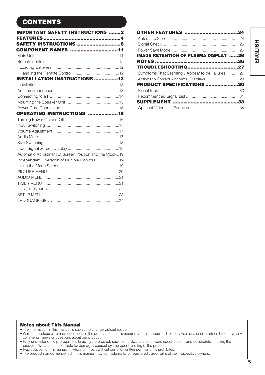 Hitachi CMP4212, CMP4211 user manual Contents 