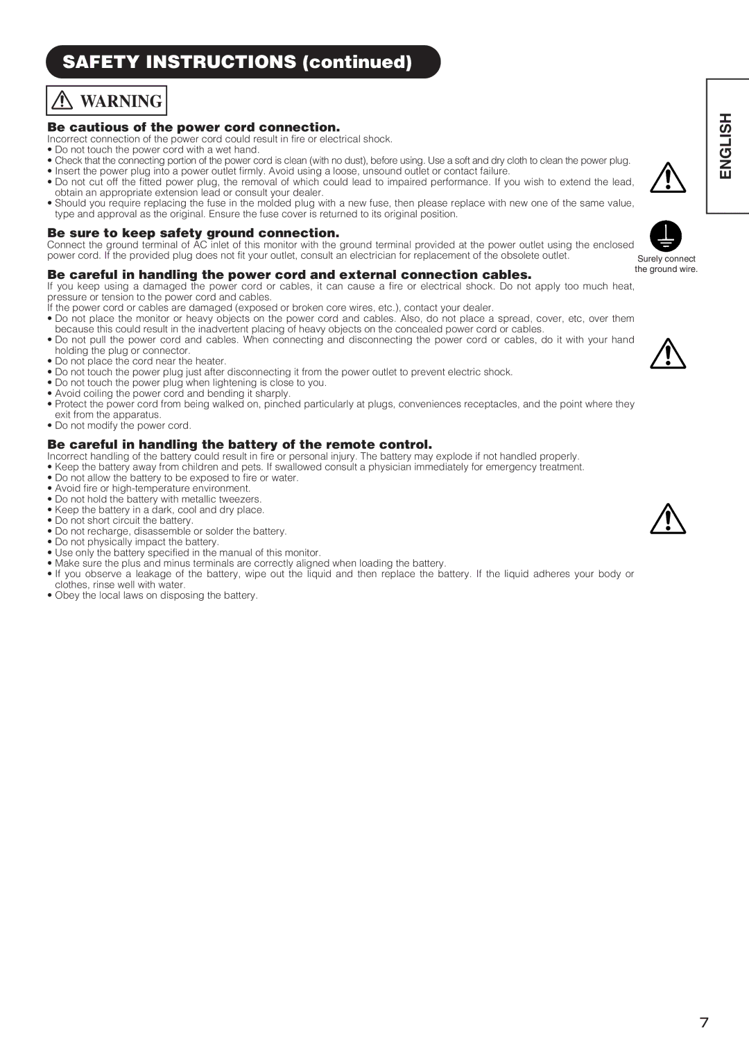 Hitachi CMP4212 Safety Instructions, Be cautious of the power cord connection, Be sure to keep safety ground connection 