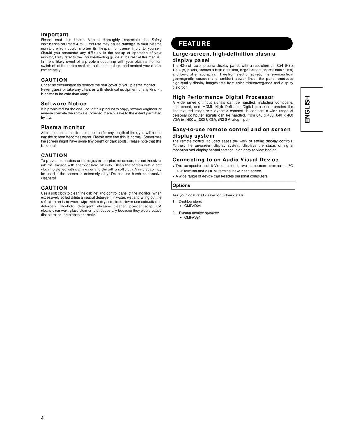 Hitachi CMP4221 user manual Feature, Options 