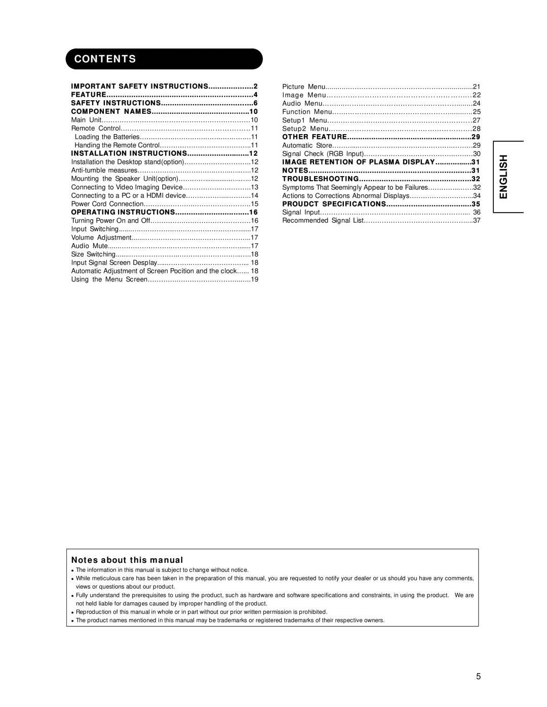 Hitachi CMP4221 user manual Contents 