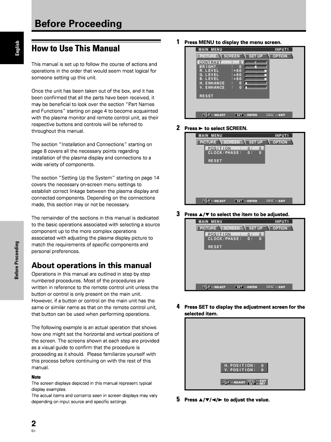 Hitachi CMP5000WXU, CMP5000WXJ user manual Before Proceeding, How to Use This Manual, 1Press MENU to display the menu screen 