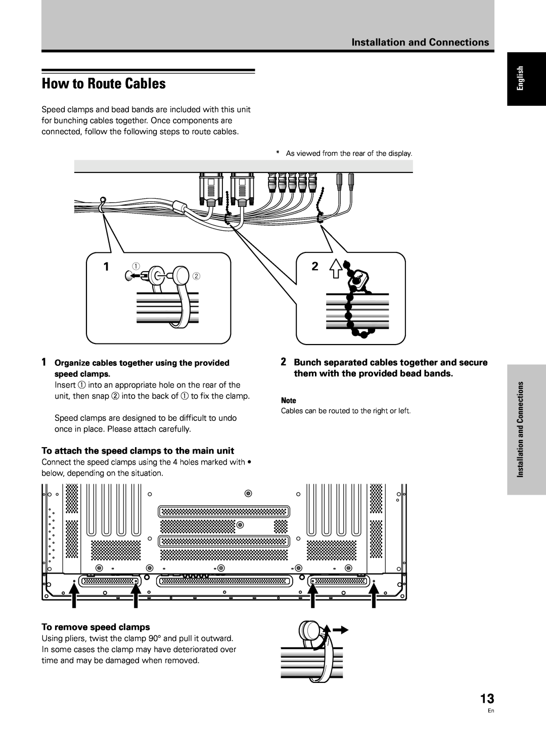 Hitachi CMP5000WXJ How to Route Cables, Installation and Connections, To attach the speed clamps to the main unit 