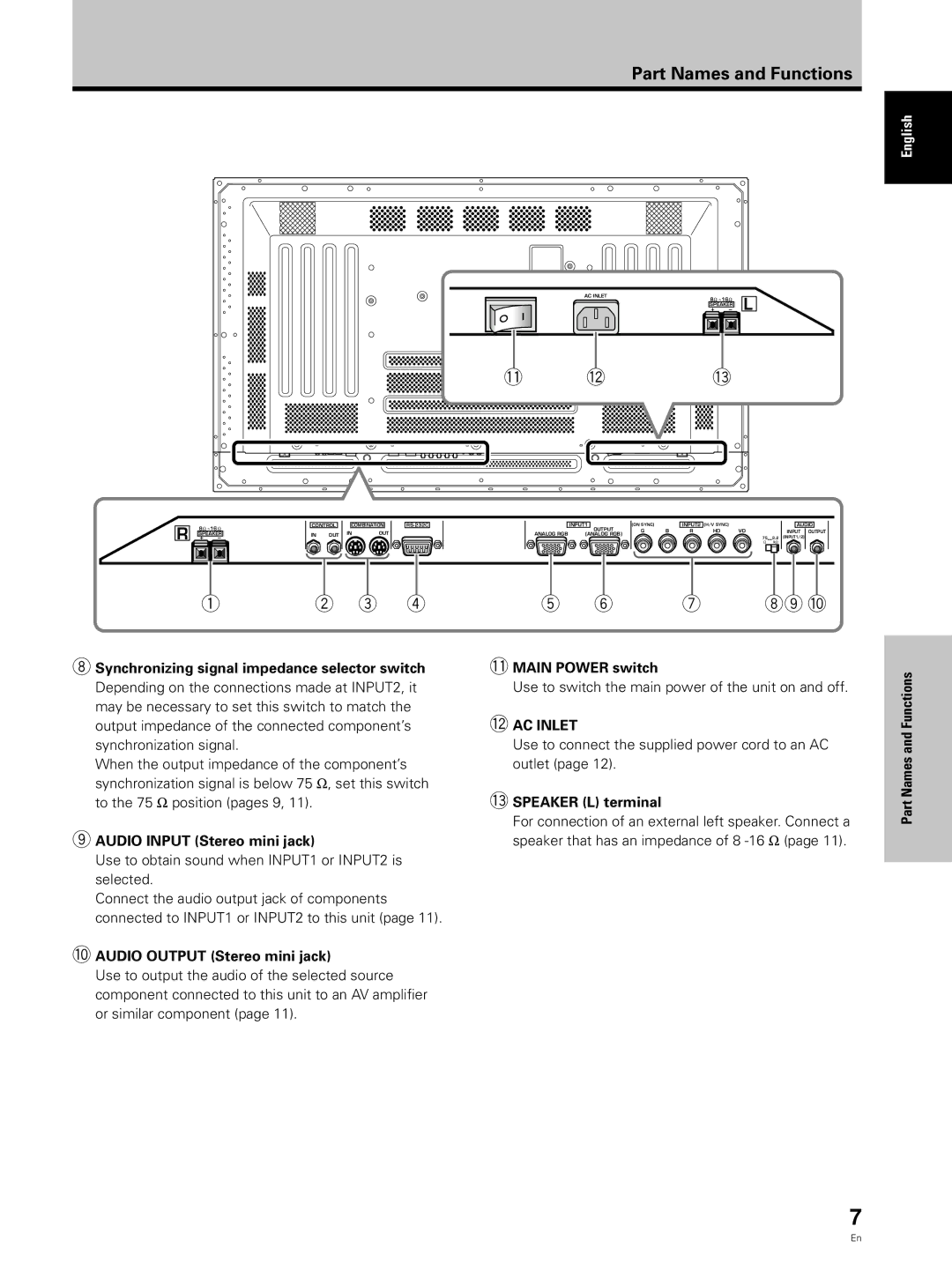 Hitachi CMP5000WXJ, CMP5000WXU user manual ~ Speaker L terminal, Audio Input Stereo mini jack, Audio Output Stereo mini jack 