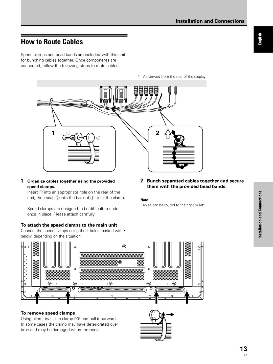 Hitachi CMP5000WXJ, CMP5000WXU How to Route Cables, To attach the speed clamps to the main unit, To remove speed clamps 